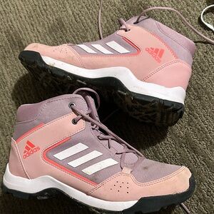 Adidas Kids Pink and White High-Top Sneakers
